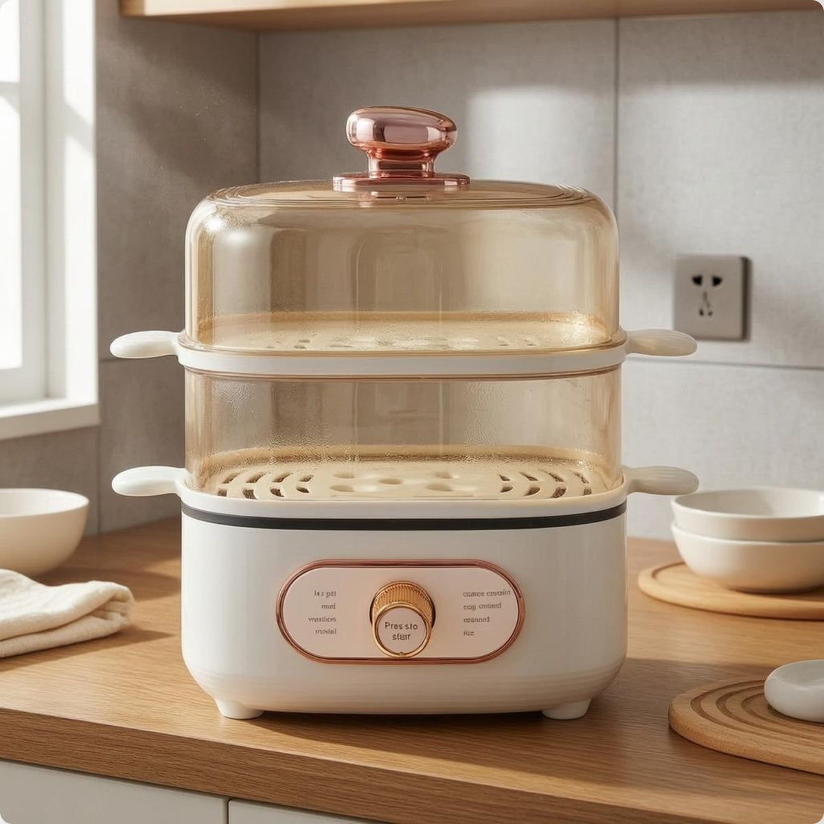 Electric Food Steamer Translucent Stackable Steam Cooker Small-Footprint Cooking Appliance