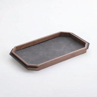 Walnut Serving Platter with Leather Inset Classic Octagonal Wooden Tray Modern Luxury for Coffee Table
