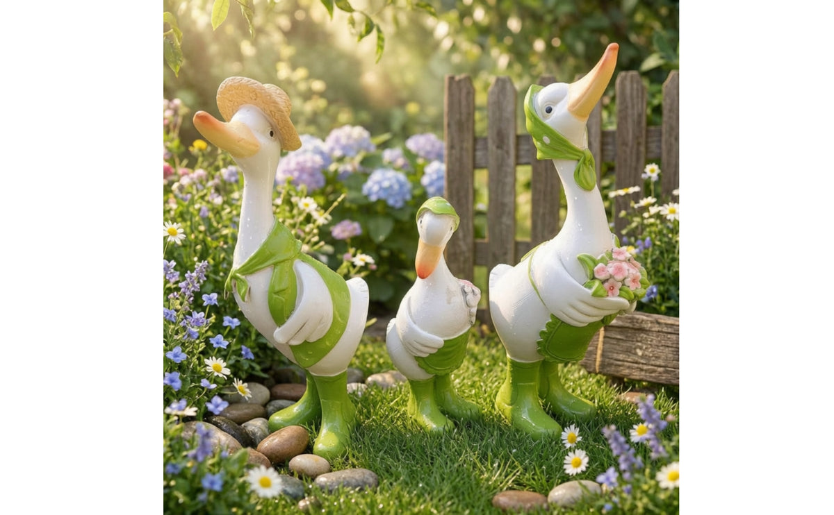 3 Pieces Duck Garden Statue Whimsical Garden Waterfowl Decor Cute Resin Ducks for Gardeners, Collectors, Courtyard, Patio, Planters