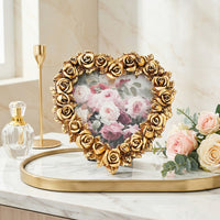 European Carved Gold Rose Heart Photo Frame