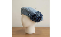Soft Shape Floral Jean Fabric Beret Fashionable Headwear Year-Round Wear for Women