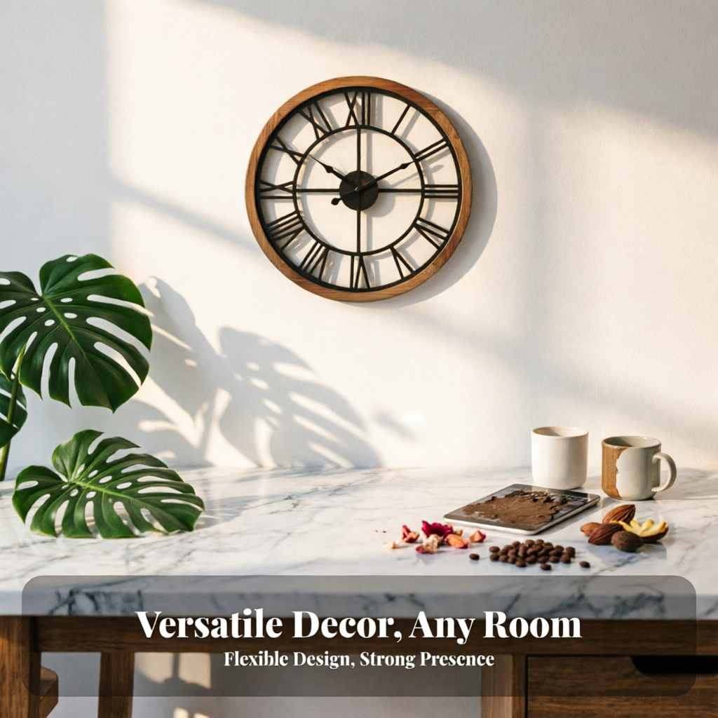Wooden Wall Clock Roman Numeral Retro Nordic Design Round Clock Quiet for Bedroom, Living Room, Entryway
