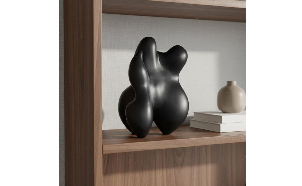 Black Abstract Sculpture Luxury Accent Geometric Art Ornament Elegant Contemporary Style Amorphous Statue for Interior Designers, Hotel Entrance