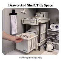 With casters beneath-desk Rolling storage area Saving 2-Tier Rolling Organizer Easy Organization Storage organizer Multifunctional Use for Office Workers, homeowners, Dorm Room, Small areas, Bedroom, Bathroom