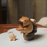 Wooden Capybara Figurine Beech Wood Capybara Figurine Handmade Tabletop Decor for Bookshelf