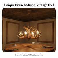 Branch Chandelier Vintage Design Rustic Deer Branch Chandelier Adjustable Chain Deer Branch Light Fixture for Restaurant Owners, Dining Room, Cafe