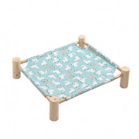 Wood Frame Raised Pet Cot Bed Patterned Print Elevated Pet Lounge Bed Bound Edges Hammock Style for Lounging, Resting