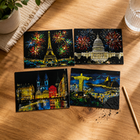 A4 Scratch Art Paper Set with Cityscapes and Famous Landmarks for Creative DIY Art