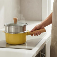 Stainless Steel Infant Meal Pot Smooth Yellow Transparent Glass Lid Stockpot Round Metal Body Stainless Steel Stockpot