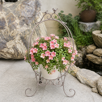Wrought Iron Plant Stand, Rustic Foldable Flower Stand, 57x35x96cm Flower Stool for Balcony & Living Room, Antique Plant Shelf