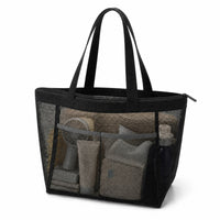 Mesh Tote Bag with Zipper Large Mesh Tote with Pockets Breathable Semi-Transparent for Beach, Pool