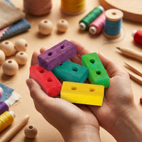 DIY Bird Toys Making Parts with Parrot Wood Blocks, Colorful Pre-Drilled Wooden Material for Enrichment, Macaws and African Grey Chewing Supplies