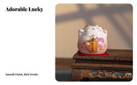 Ceramic Prosperity Cat Chinese Design Lucky Cat Ornament Good Luck Charm Welcoming Cat Statue for Business Owners, Homeowners, Desktop, Home