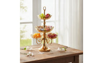 Elegant 6-Tier Serving Stand Decorative Glass Fruit Stand with Metal Base Space-Saving Scalloped Glass Bowl Stand Easy to Clean for Party Hosts