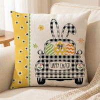 Easter Cushion Cover Faux Linen Buffalo Plaid Spring Throw Pillowcase Cartoon Bunny & Truck Pattern Seasonal Home Decoration for Sofa Bed Living Room