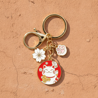 Japanese Lucky Cat Keychain Alloy Enamel Maneki-Neko Charm for Bags and Gifts