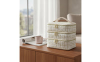 Travel Makeup Bag with Handle Multi-Functional Travel Makeup Bag with Compartments Structured Three-Layer Cosmetic Organizer for Overnight Stays