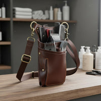 Large Capacity 6 Slot Barber Pouch Long-Lasting Leather Scissors Bag Retro Hardware Buckle Hair Stylist Waist Bag for Barbers, Pet Groomers, Salon, Barbershop
