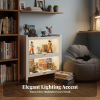 Lighted Steel Display Cabinet Built-in Light Glass Door Bookcase Dustproof Lighted Display Cabinet for Anime Fans, Homeowners, Study Room, Home Office