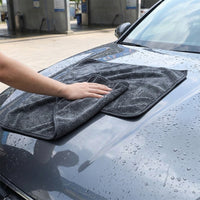 Large Car Drying Towel with Microfiber Cloths, Gray Multi-Purpose Car Wash Towel for Streakless Drying, Bound Edges for Household Detailing