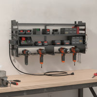 Heavy-Duty Power Tool Organizer with Power Strip Space-Saving Drill Holder with Charging Station Allall-in-One for Mechanics, Workshop