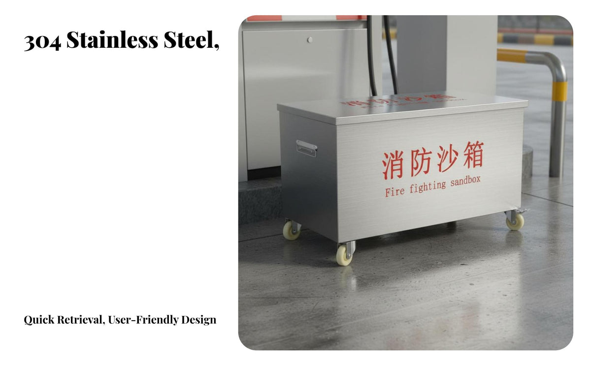 Stainless Steel Fire Sand Bin Heavy-Duty Casters Fire Fighting Sandbox Resistant Mobile Sand Storage Box for Factory, Workshop, Warehouse