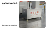 Stainless Steel Fire Sand Bin Heavy-Duty Casters Fire Fighting Sandbox Resistant Mobile Sand Storage Box for Factory, Workshop, Warehouse