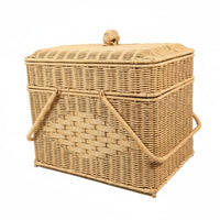 Wicker Picnic Basket Handwoven Rattan Storage Basket Versatile Wicker Storage Box for Camping, Outdoor