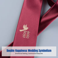 Chinese Style Red Tie, Double Happiness Symbol, Easy to Wear, Wedding Groom, Festive Necktie