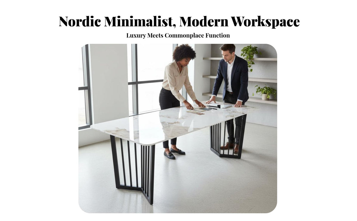 Long Rectangular Desk with Stone-Pattern Top Modern Design Conference Table Minimalist and design Office Furniture for Professionals, Meeting Room, Studio