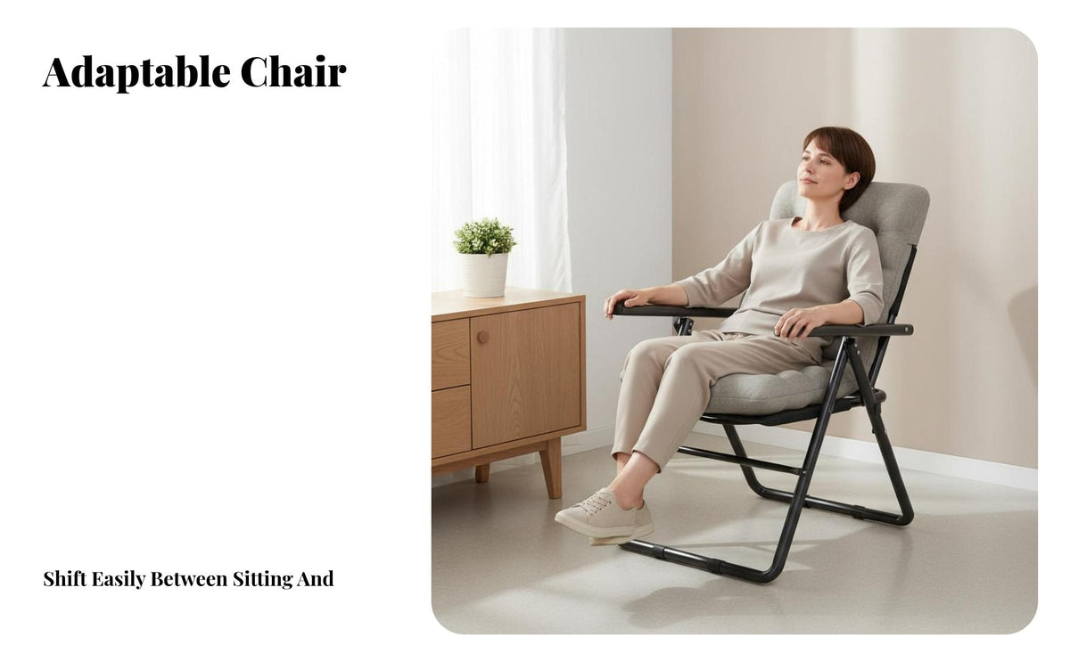 Folding Recliner Chair Foldable Design Adjustable Rest Chair Ergonomic Support for Office Workers, Students, Bedroom, Living Room, Balcony