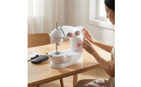 Built-in Light Mini Electric Sewing Machine Foot Pedal Desktop Sewing Machine Metal Hook Craft Tool Spare Bobbins
