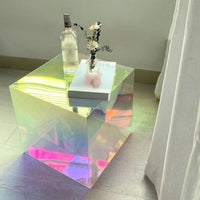 Acrylic Side Table Compact Iridescent Table Space-Saving Furniture for Bedroom, Living Room
