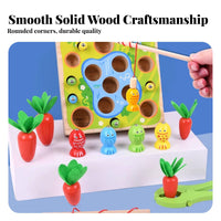 Made from Wood Fishing Carrot Harvest Game Develops Fine Movement Skills Fishing Game Interactive Play 3 in 1 Wooden Activity Toy Hand-Eye Coordination for Toddlers, Preschoolers, Daycare, Playroom