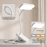 LED Clamp Desk Lamp Touch Control Clamp-on Lamp Adjustable Gooseneck Light Compact for Bedside, Dorm Room
