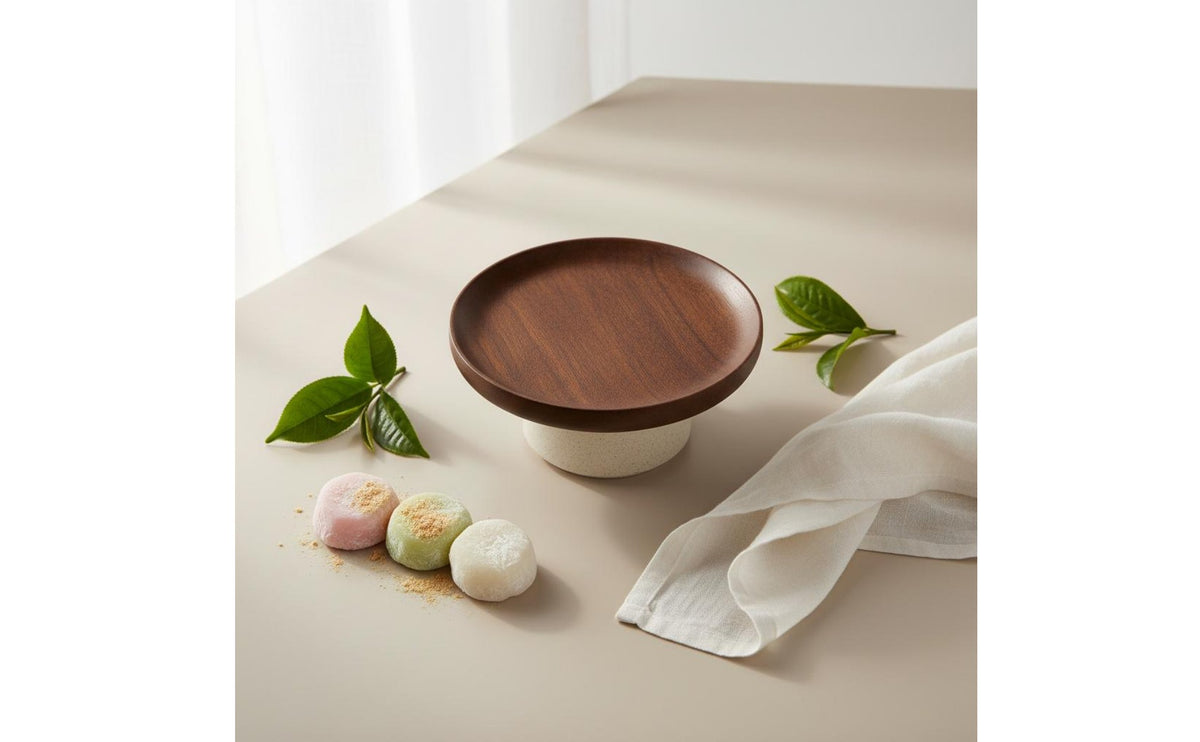 Multipurpose Acacia Wood Dessert Stand Versatile Use Acacia Wood Serving Stand Long-Lasting High Foot Serving Tray Polished Finish for Living Room, Afternoon Tea, Parties