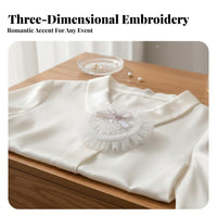 Three-Dimensional Floral Brooch Korean Design DIY Sew-on Applique Cute Design Heart Shape Lace Embellishment for Seamstresses, Designers