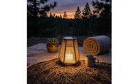 Open Slatted Solar Hanging Lantern Metal Frame Solar Rattan Lantern Arched Handle Wireless for Garden, Yard, Campsite, Balcony