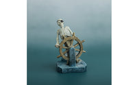 Aquarium Ornament with Nautical Steering Wheel Resin Skeleton Leader Statue Weathered Pirate Leader Ornament with Wheel for Desktop Display
