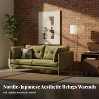 Corduroy Upholstery Upholstered 2-Seater Couch Small Space Design Green Tufted 2-Seater Modern Design Sofa Comfortable Seating for Apartment Dwellers, Young Adults, Living Room, Lounge Area, Bedroom, Deactivatedice