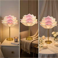Floral Table Lamp with Rose Shade Gold Rose Lamp Decorative Elegant for Bedroom, Wedding