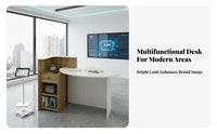 Small Reception Desk Space-Saving Design Modern Front Desk with Storage Lockable Drawer Angled Design D Reception Counter for Receptionists, Boutique