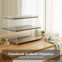 Large Capacity Tiered Display Case with Drawers Transparent Design Cosmetic Organizer Multi-Compartment Vanity organizer Space Saving for Makeup lovers, cosmetic Professionals, Dressing Table, Desktop, Bedroom, Bathroom Counter