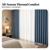 Japanese Design Solid Color Blackout Drape Sound Insulating Solid Color Blackout Panels Room Darkening Window Curtain Thermal Insulated for Light Sleepers, Overnight Workers Workers, Homeowners, Bedroom, Nursery