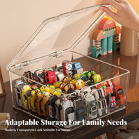 hinged lid Divided Car Container Compartmentalized Toy Organizer Stackable Display Case particle-resistantproof for Collectors, Children, Hobbyists, Desktop, Playroom, Bedroom, Shelf