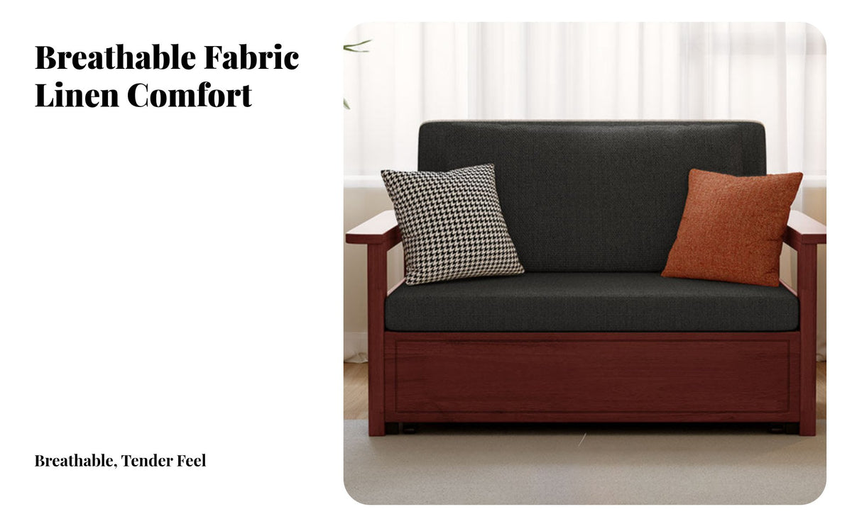 Multi-Functional Extendable Slatted Bed Frame Space-Saving Sleeper Sofa Modern Minimalist design Daybed No Box coil Needed for Apartment Dwellers, Homeowners, Students, Balcony, Bedroom, Home Office