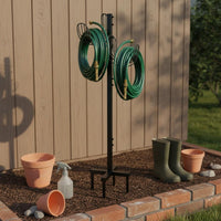 Decorative Detachable Hose Storage Stand Stable 4-Prong Base Metal Garden Hose Rack Double-Sided Hooks for Gardeners, Homeowners, Patio