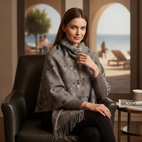 Women's Winter Tassel Scarf Shawl, Ethnic Geometric Cashmere Feel, Thick Warm Neck Wrap