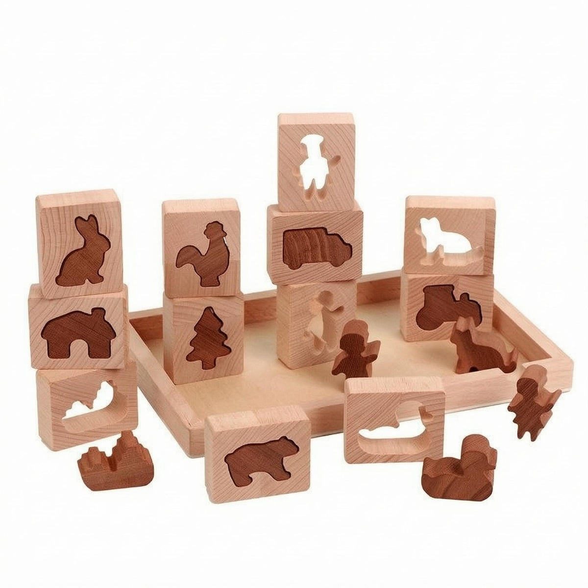Wooden Animal Puzzle Tray Smooth Edges Shape-Matching Game Open-Ended Play Wooden Animal Puzzle