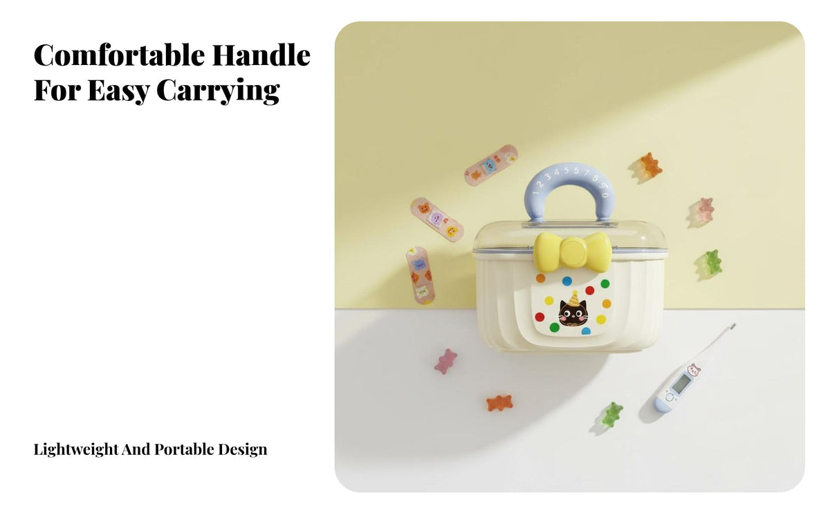 Portable Medicine Box Large Capacity Portable Medicine Case Removable Tray Medical Supplies Organizer with Handle for Families, Kids, Travel, Nursery
